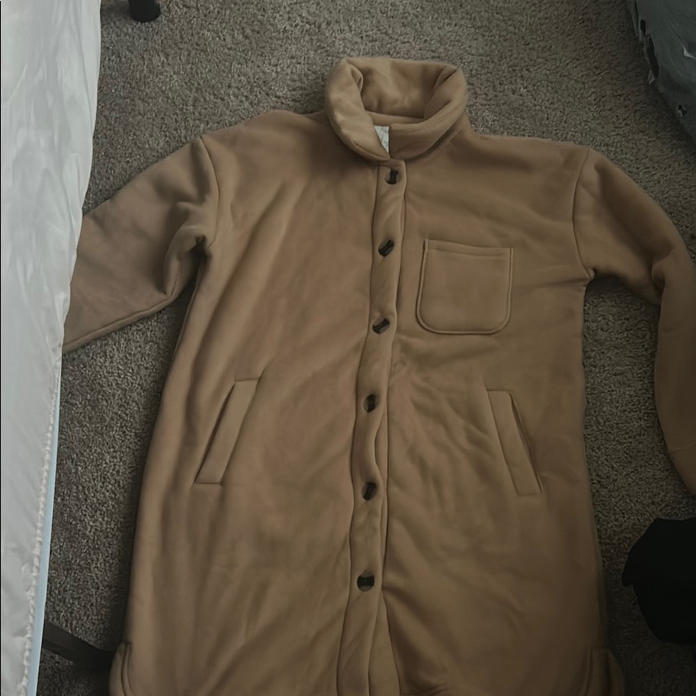Cuddl Duds Tan Teddy Jacket Cozy Stand-Up Collar
